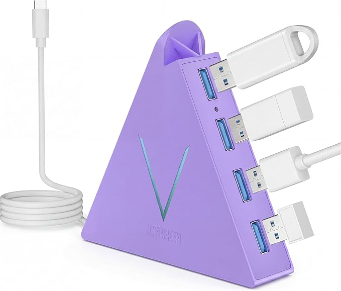 USB C Hub, USB Type C to 4-Port USB 3.0 Adapter for MacBook, Surface, Laptop, Flash Drive, Mouse, Keyboard, HDD (2ft, Light Purple)