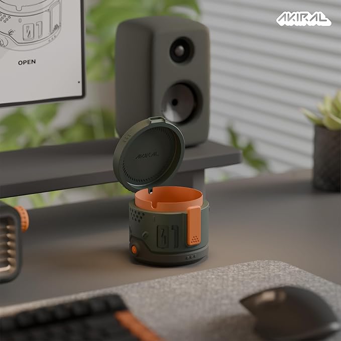 Decorative Storage Box with Lid & Metal Liner, Multifunctional Desk Organizer for Home or Office, 3D Printed Modern Container | Green/Orange, 4"x4"x3.5