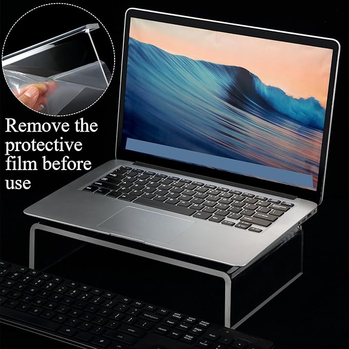 Jetec 2 Pcs Acrylic Monitor Stand Desktop Video Acrylic Monitor Riser Desk Shelf Computer Stand for Laptop TV Computer Screen Desk Organizer Teacher's Day Supplies (Clear, 12 x 8 x 3 Inch)