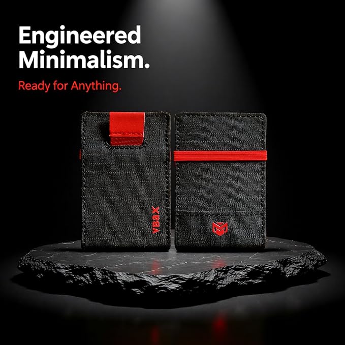 RFID Minimalist Slim Wallet for Men and Women, Holds Up to 12 Cards, Cash, Key Thin and Lightweight Credit Card Holder (Black Microfiber – Inferno Edition)