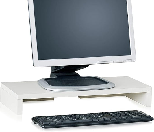 Way Basics TV PC Desktop Modern Computer Monitor Stand Screen Riser (Tool-Free Assembly and Uniquely Crafted from Sustainable Non Toxic zBoard Paperboard), White