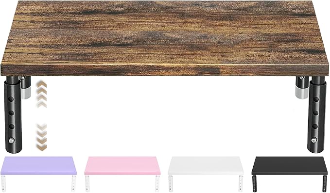 ECOLOVI Adjustable Wood Computer Monitor Stand Riser, Office Desk Organizer and Accessories for Monitor, Laptop, PC, Printer, Office Desk Accessories Workspace Organizer for Home Office Supplies, Brown