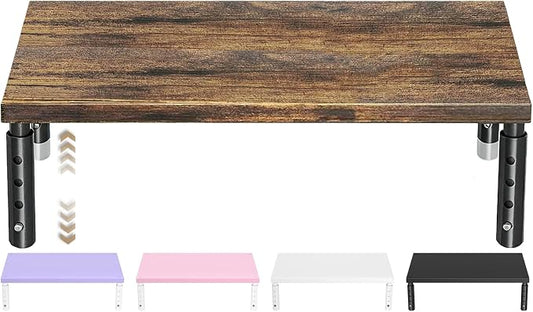 ECOLOVI Adjustable Wood Computer Monitor Stand Riser, Office Desk Organizer and Accessories for Monitor, Laptop, PC, Printer, Office Desk Accessories Workspace Organizer for Home Office Supplies, Brown
