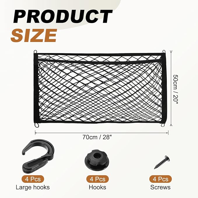 PATIKIL Truck Cargo Net, 28 x 20 Inch Polyester Adjustable Trunk Bed Net Stretchable Mesh Storage Organizer with 8 Hooks Universal for Pickup Trucks SUV Cars, Black