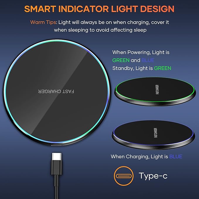 Wireless Charger Compatible with iPhone 17 16 15 14 13 12 11 Pro Max/Mini/Plus/XR/X/8, 15W Max Fast Wireless Charging Pad Mat for Samsung Galaxy S23/S22/S21/S20/S10, Galaxy Buds