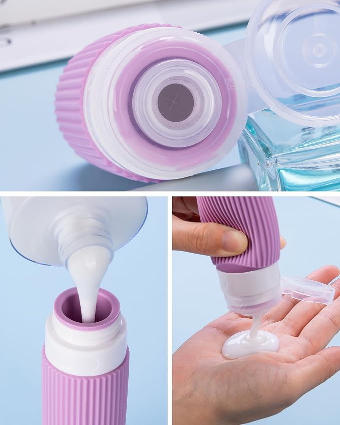Mrsdry Travel Bottles for Toiletries 8 Pack, Tsa Approved Travel Size Toiletries 3 oz, Travel Containers for Toiletries, with Clear Bag, Leak Proof Silicone Squeezable Travel Essentials Creams Jars