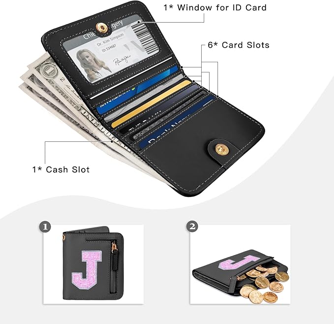 COSHAYSOO 9 10 11 12 Year Old Girl Birthday Gift Idea Trendy Black Wallet Preppy Stuff Girly Things Small Cute Item Initial Christmas Gifts for Daughter Niece from Mom Dad Aunt Uncle Black Letter J