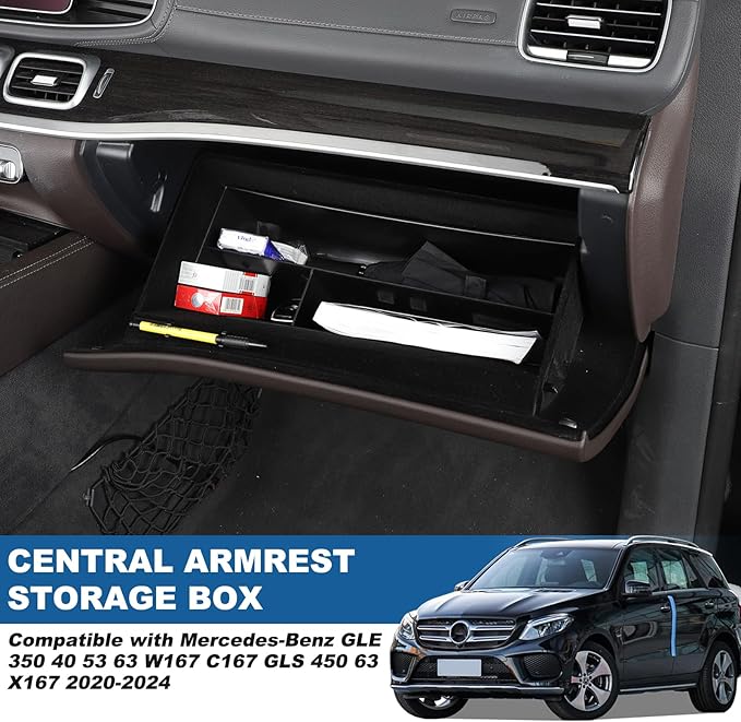 Glove Box Organizer Compatible with Mercedes-Benz GLE 350 40 53 63 W167 C167 GLS 450 63 X167 2020-2024 Center Console Glove Box Insert Box Storage Organizer Tray