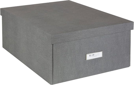 Bigso Katrin KD Collapsible Storage Box with Labelframe for Easy Identification - Simple Assembly without Tools - Decorative Storage Boxes with Lids - 13.5in x 17.6in x 7.2in - Light Gray