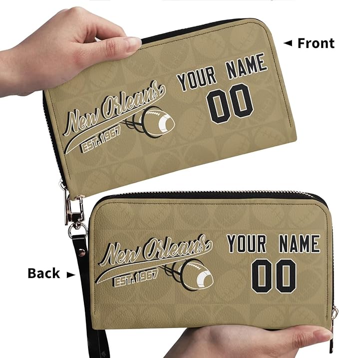 Custom Sports Team Zip Organizer Wallet-Personalized PU Leather Wallet with Name Number,Multi-Card Slots,Wrist Strap,Fan Gift for Men Women.