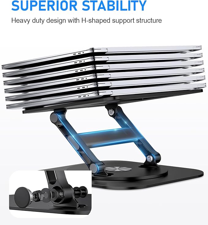 AOEVI Adjustable Laptop Stand with 360 Rotating Base, Stable Computer Stand for Laptop Ergonimic Foldable Laptop Riser for Desk Compatible with MacBook Pro/Air Notebook up to 16 Inches, Black