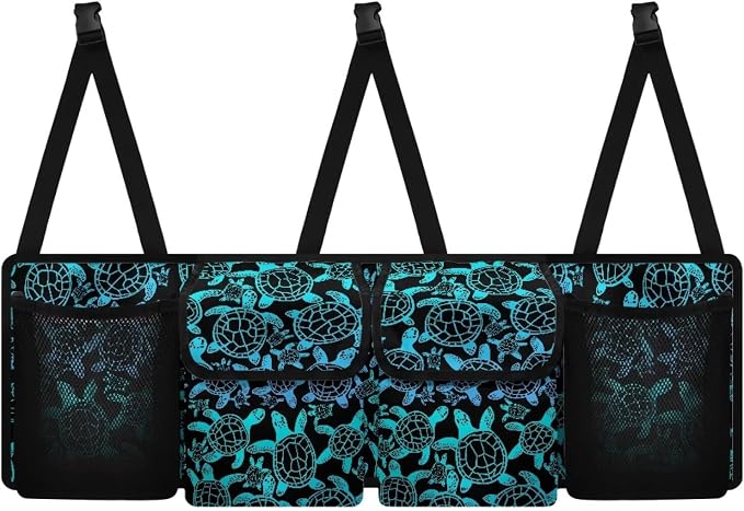 Blue Turtle Print Car Trunk Organizers for Women Foldable Magnetic Cover Backseat Cargo Storage Bag with Elastic Net SUV, Truck, MPV Car Accessories