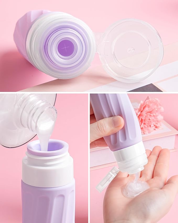 Mrsdry Travel Size Toiletries 8 Pack, TSA Approved 3oz/1oz Silicone Refillable Containers with Clear Travel Bag