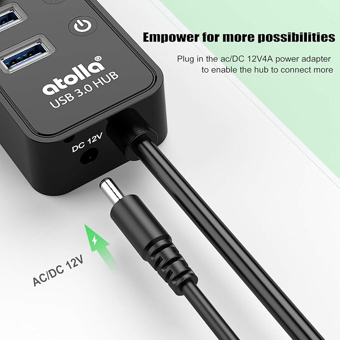 Powered USB 3.0 Hub, USB 3.0 Data Hub 11 Ports - 7 USB 3.0 Data Ports + 4 Smart Charging Port with Individual On/Off Switches and 12V/4A Power Adapter USB Hub 3.0 Splitter
