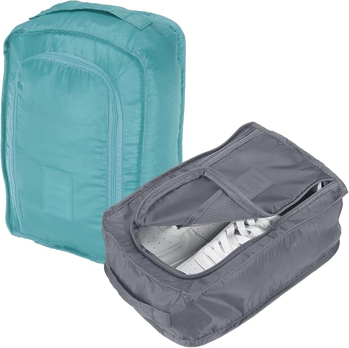 Foldable Travel Shoe Bag, Waterproof Shoe Pouches Organizer with Handle Travel Packing Cubes -Fitting for Storing (Sneakers/Sandals/Fitness Shoes) 2 Pcs & Gray/Light Blue