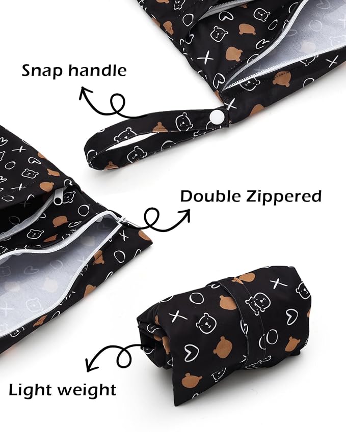 ALVABABY 3 Cloth Diaper Wet Dry Bags Waterproof Reusable with Two Zippered Pockets Travel Beach Pool Daycare Soiled Baby Items Yoga Gym Bag for Swimsuits or Wet Clothes Small Medium Large 3L-SML10