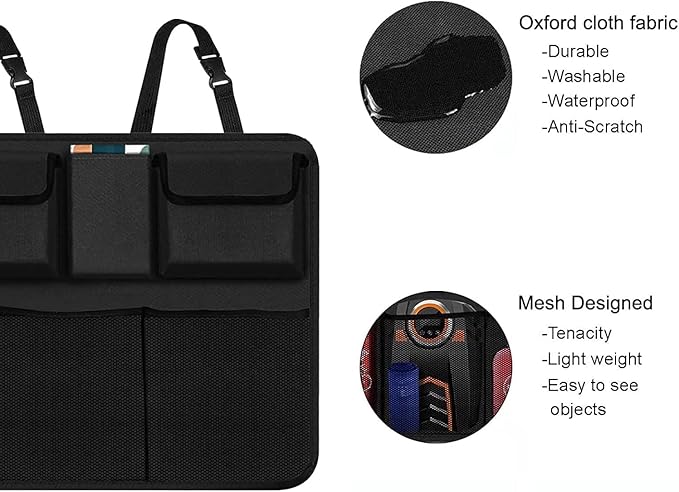 Car Backseat Hanging Trunk Organizer for SUV, Van, Truck with 9 Strage Pockets, Space Saving Organizer, Durable Strong Straps, Easy Wash (Rear Seat)