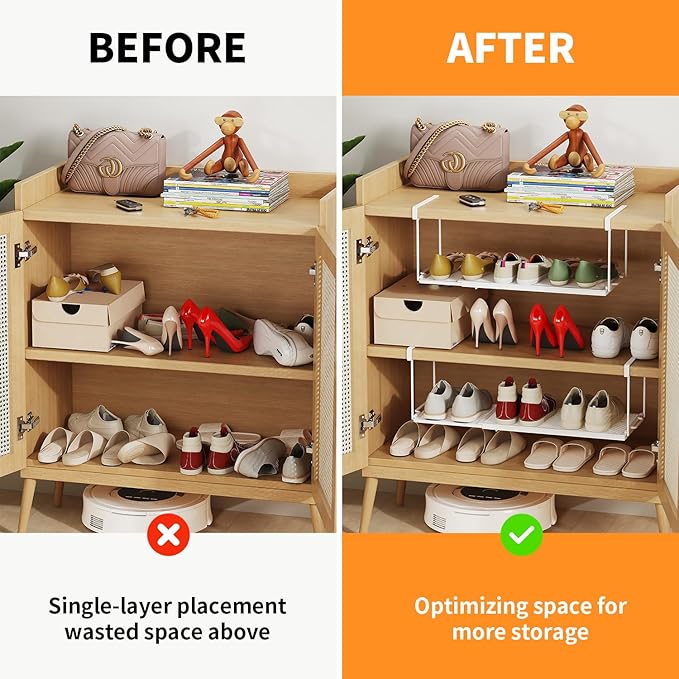 2 Pack Expandable Under Cabinet Shelf, Under Shelf Storage with 0.94 Inches Thick Clips for Kitchen Cupboard, Metal Hanging Under Desk Basket for Laundry Room, Cabinet, Shoe Rack