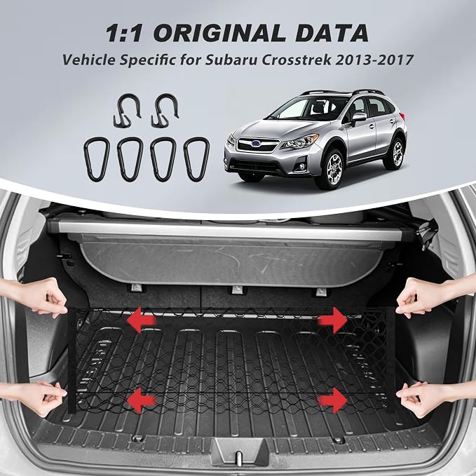 Karltys Cargo Net for Subaru Crosstrek 2014-2018 Trunk Net | Envelope Style Elastic Mesh Net | Heavy Duty Metal Hooks | Toyota 4 Runner Accessories