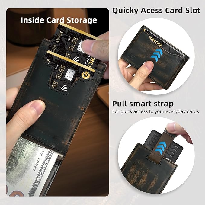Slim Minimalist Wallet for Men- Money Clip Wallet | Bifold Men Wallets | RFID Blocking Wallet | Genuine Leather Wallets for Men | 12 Card Holder Mens Wallet | Mens Front Pocket wallet