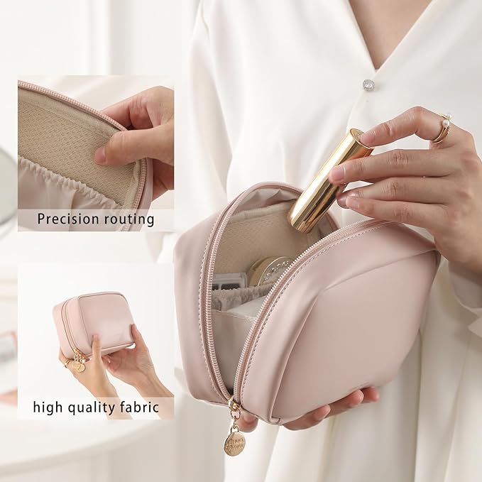 RIGHT AWAY Makeup Bag,Travel Cosmetic Bag Organizer with Zipper,Waterproof Toiletry Bags Makeup Pouch for Purse, Small Make Up Bag &Cases with Compartments for Women Girls（Pink）