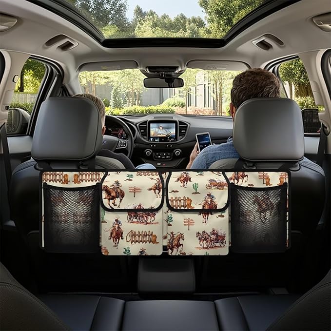 Western Cowboy Car Backseat Trunk Organizer - Auto Hanging Seat Back Storage Bag Collapsible Cargo Bag for SUV, Truck, MPV, Your Space Saving Expert