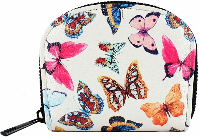 Small Zip Wallet Credit Card Wallet Coin change case Holder for women PU Leather(Butterfly)