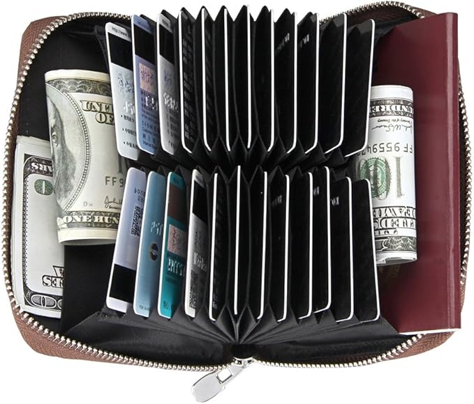 boshiho RFID Blocking 24 Slot Credit Card Holder Wallet Real Leather Multi Card Organizer Wallet with Zipper