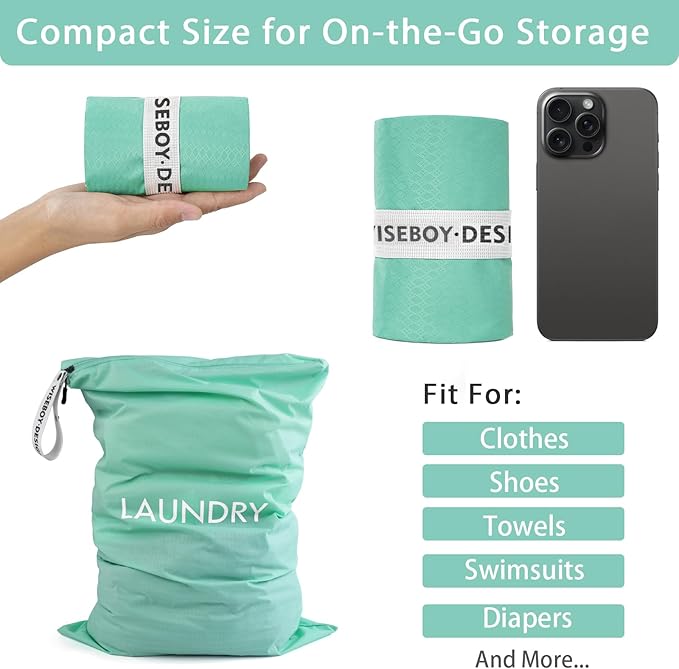 WiseBoy 2-Pack Travel Laundry Bags | Washable Wet Dry Bags for Gym | Odor-Resistant Dirty Clothes Organizer | Waterproof Swimsuit & Workout Gear Pouch with Heavy-Duty Zipper