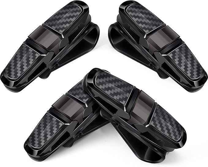 Boao 4 Pcs Sunglasses Holders for Car Sun Visor, Glasses Ticket Card Clip Mount Hanger, Double-Ends Clip 180 Degree Rotational Car Visor Accessories(Black)