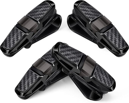 Boao 4 Pcs Sunglasses Holders for Car Sun Visor, Glasses Ticket Card Clip Mount Hanger, Double-Ends Clip 180 Degree Rotational Car Visor Accessories(Black)