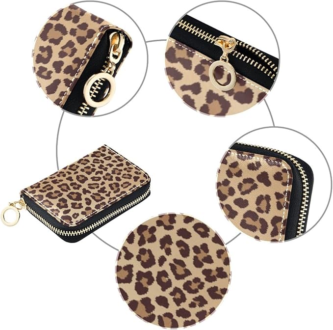 Leopard print RFID Credit Card Holder Wallets Accordion for Women Leather Zipper Card Case Accordion Wallet for Ladies Girls