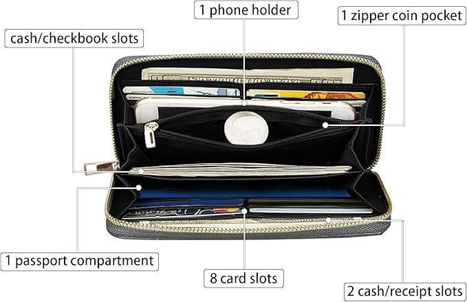 Ladybug on Daisy Flower Print Women Large Capacity PU Leather Zip Around Wallet, Multifunctional Clutch Purse for Cash/Card/Coin/Smart Phone