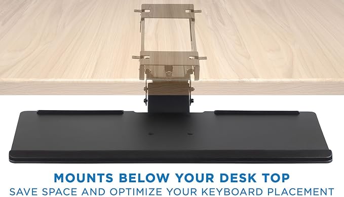 Mount-It! Under Desk Keyboard Tray Slide Out, Height Adjustable Keyboard Mount with Wrist Support, 26" Wide Large Platform, Tilt and Swivel for Office and Home, Black