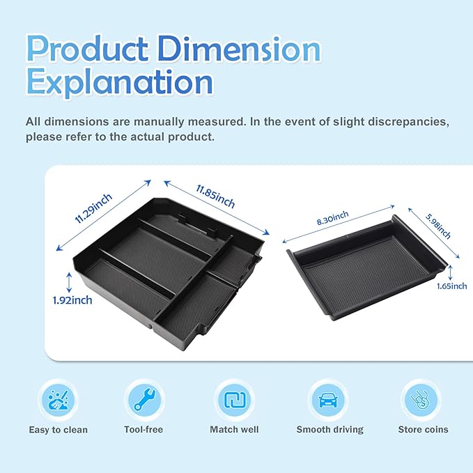 EDBETOS 2PCS/Set Center Console Organizer Compatible with 2022 2023 2024 2025 2026 Toyota Tundra Accessories Armrest Secondary Storage Box Middle Insert Tray (Not for The Console w/Safe)