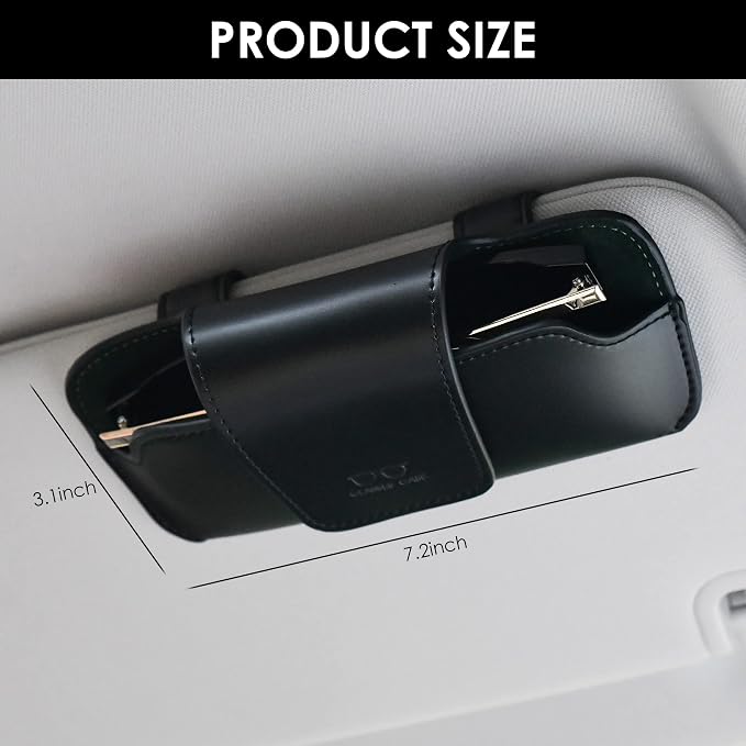 Sunglass Holder for Car Visor, Car Sunglasses Holder Leather, Eyeglasses Holder Glasses Storage Case Visor Accessories