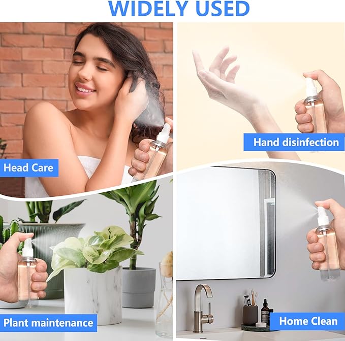 DTDNZKN 4 Pack 1 Oz (30ml) Mini Spray Bottles Clear Travel Size Spray Bottles Leak Proof with Funnels and Labels