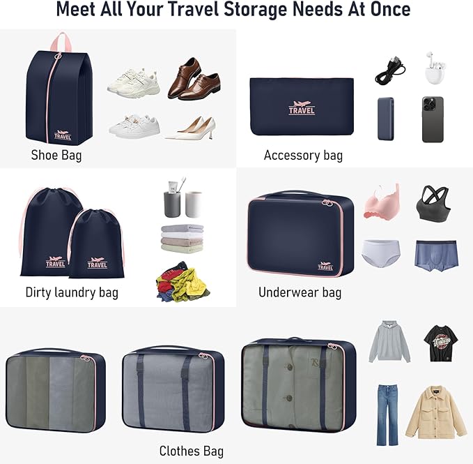 Packing Cubes for Travel - 8 Set Luggage Organizer Bags for Family, Mesh Breathable Packing Cubes for Suitcases Durable Travel Essentials Bags Set
