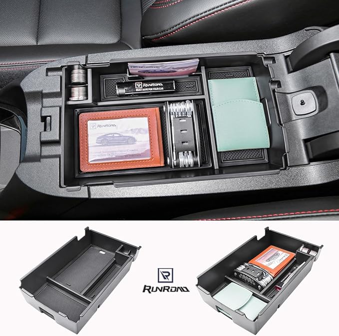 RUNROAD Center Console Organizer Tray Compatible with Chevy Equinox 2018 2019 2020 2021 2022 2023 2024 Accessories, Insert Armrest Tray Secondary Storage Box Coin Holder, Black