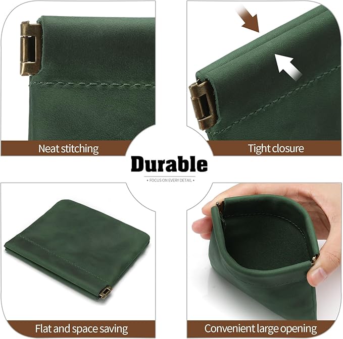 Jack&Chris Mini Coin Purse, Genuine Leather Small Coin Wallet, Leather Squeeze Coin Purse Pouch Change Holder For Men & Women, JC309