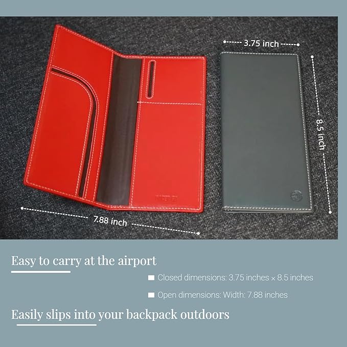 Genuine Leather RFID Blocking Long Passport Holder Passport Cover (Dark Blue)