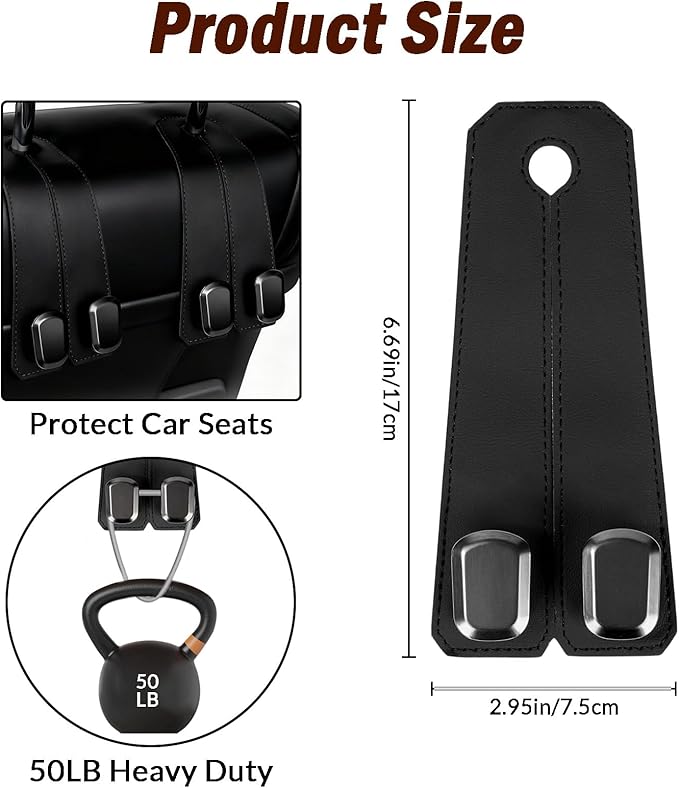 AOzT 4PCS Car Headrest Hooks - Double Hook Seat Back Organizer for Purses Handbags & Grocery Bags Heavy Duty Black