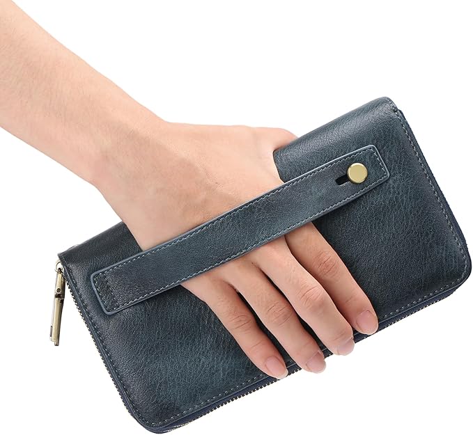 GAEKEAO Wallet for Women Clutch RFID Blocking Wristlet Leather Purse Large Capacity Credit Card Holder with Grip Hand Strap