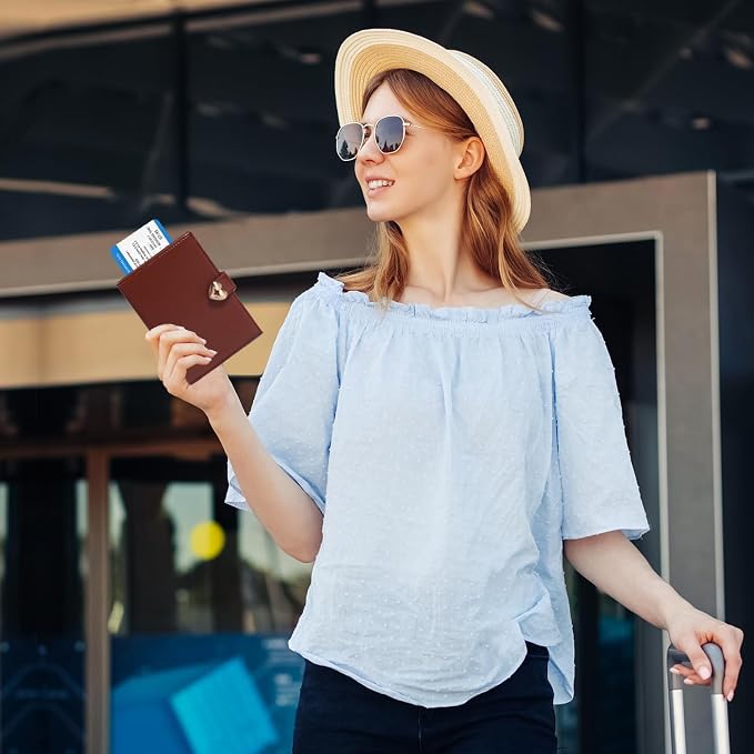 YOXIER Passport-Holder-for-Travel-Women-Men Brown，lLarge capacity Passports Holders TravelCover Wallet Passport with Pen Holder