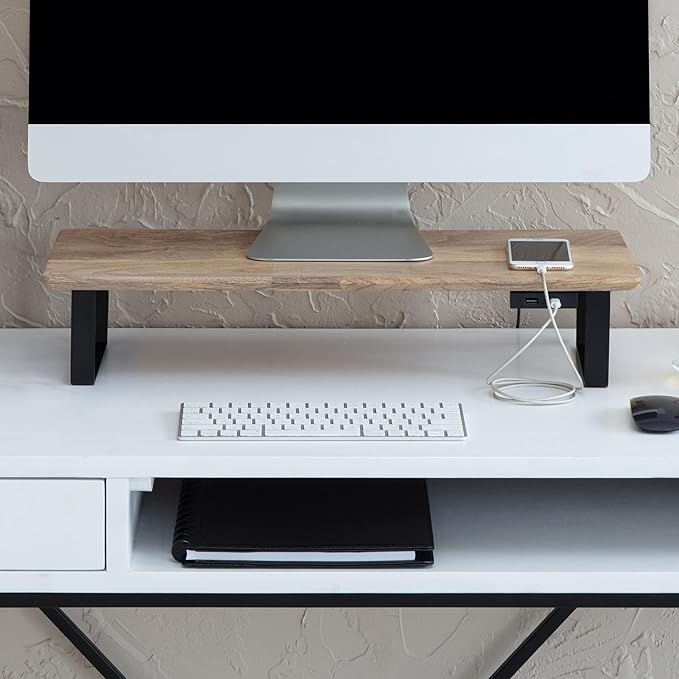 Anji Mountain Monitor Stand - Desktop Organizer & Laptop Riser, Ergonomic Monitor Riser, Space-Saving Monitor Stand for Desk, Durable Construction, Easy Assembly, Ideal for Home & Office,Natural