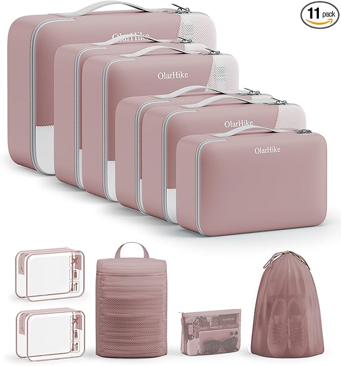 OlarHike 11 Set Packing Cubes for Travel, Gifts for Women Mom,Anti-Tearing Suitcase Organizer with Over 1000 pcs Mesh Holes,Vacation Essentials & Accessories for Cruise Ship