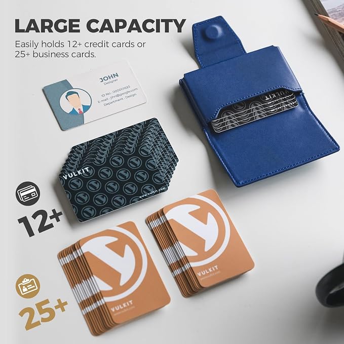 VULKIT RFID Blocking Credit Card Holder, Leather Business Card Holder Case, Minimalist Wallet with Magnetic Closure