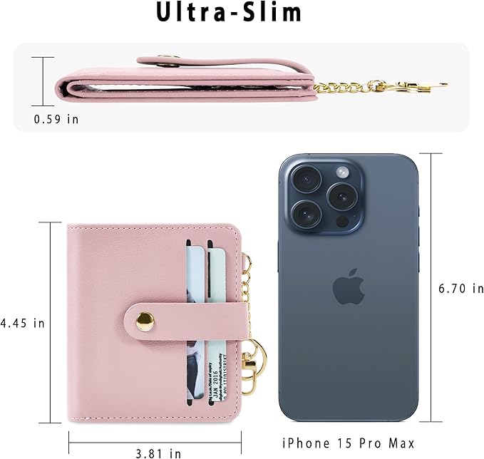 Airkit Small Wallets Woman RFID Blocking Leather Credit Card Holder - with ID Window - Card Wallets for Women - with Zipper Coin Purse - Keychain Wallet