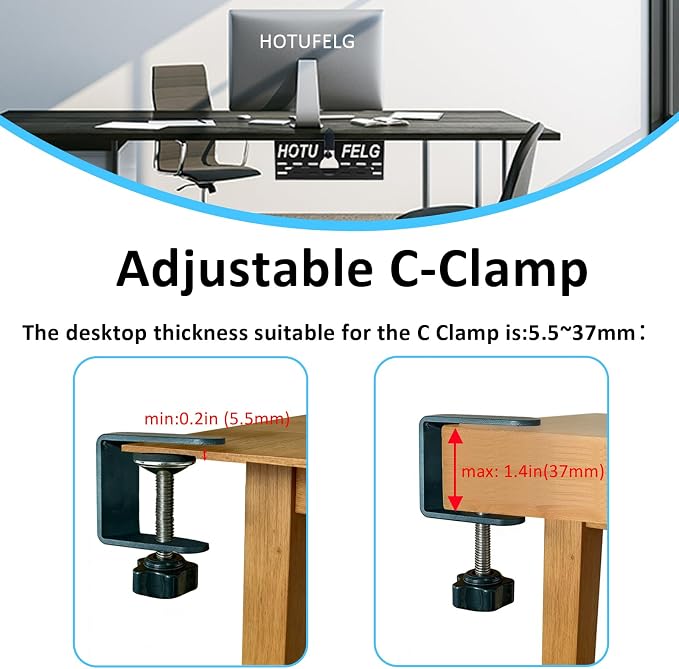 Under Desk Cable Management Tray with Dual Installation – Clamp or Screw Mount Cord Organizer, Heavy-Duty Steel Computer Desktop Power Wire Hider Table Storage Basket for Home Office & Gaming Desks
