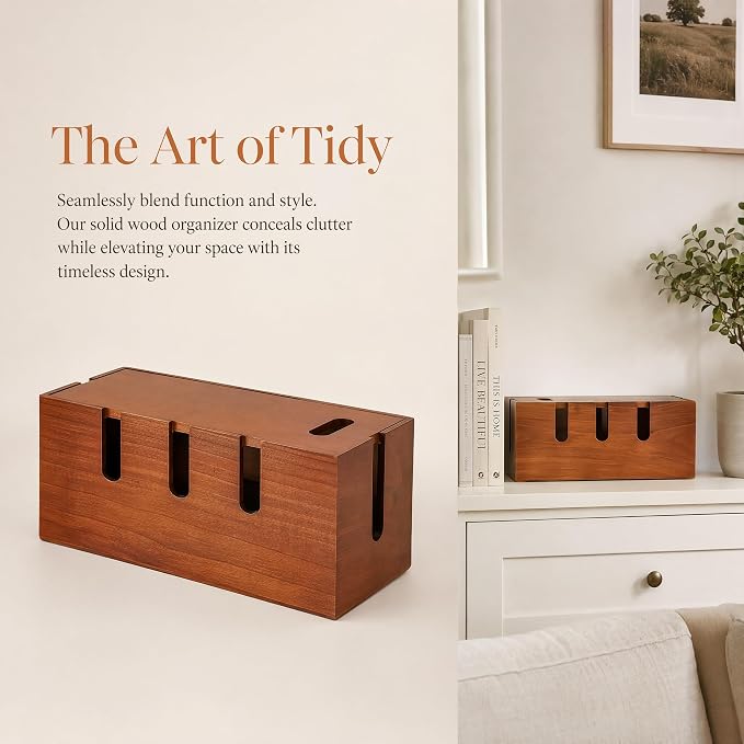 Wood Cable Management Box, Power Strip Cord Organizer Box, for Electrical Hiding Cord Management, Desk Cable Storage Box for Home Office